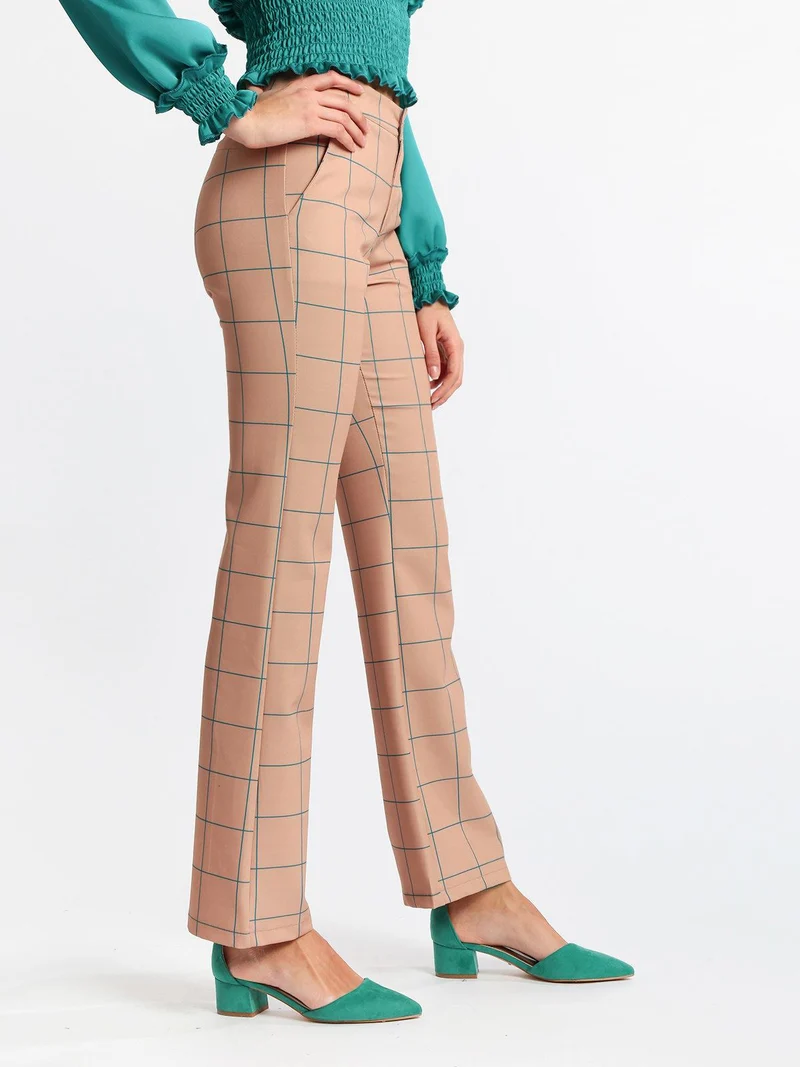 Pantaloni classici a quadri - cammello