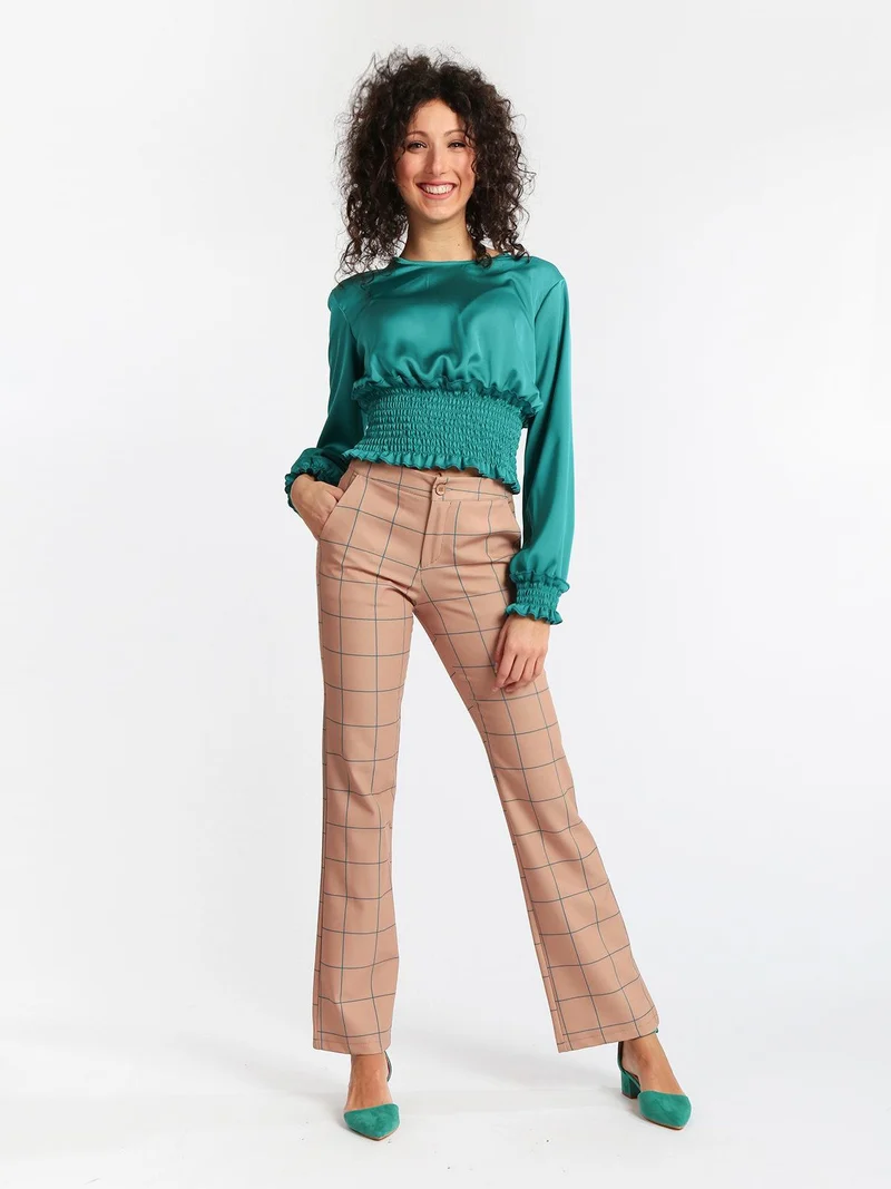 Pantaloni classici a quadri - cammello