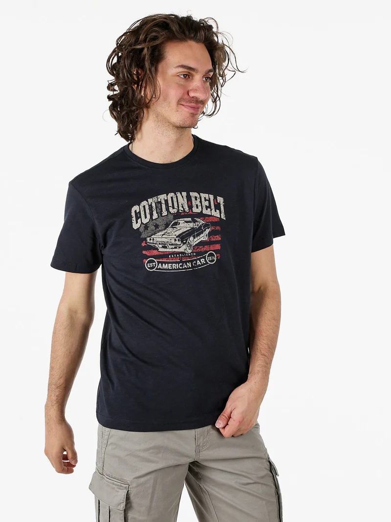 T-shirt da uomo in cotone con stampa - blu scuro