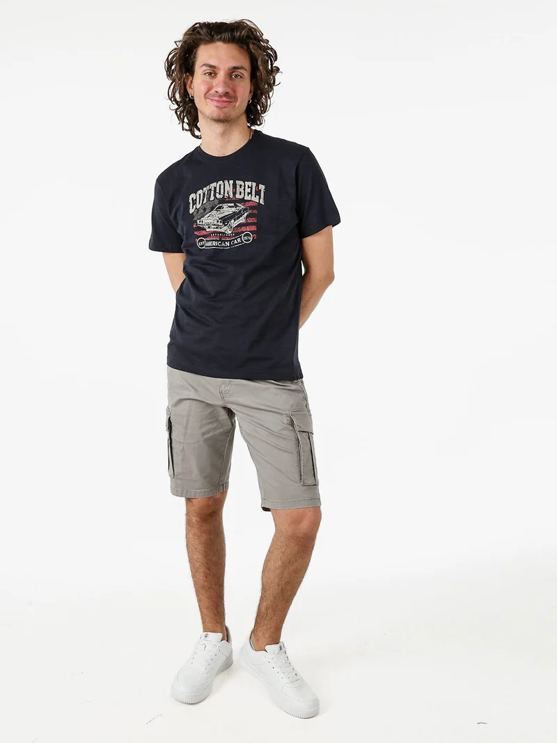 T-shirt da uomo in cotone con stampa - blu scuro