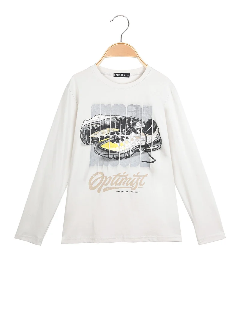 T-shirt da bambino a maniche lunghe con stampa - beige