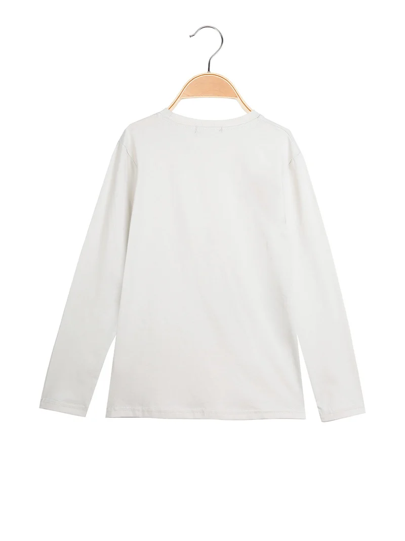 T-shirt da bambino a maniche lunghe con stampa - beige
