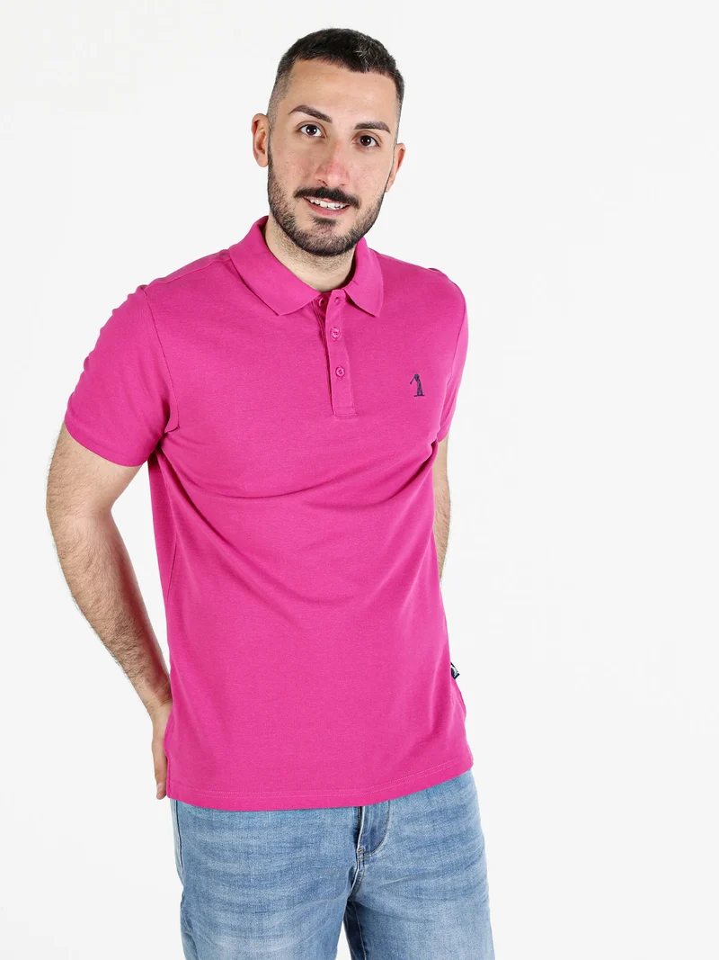 Polo da uomo in cotone a maniche corte - fucsia