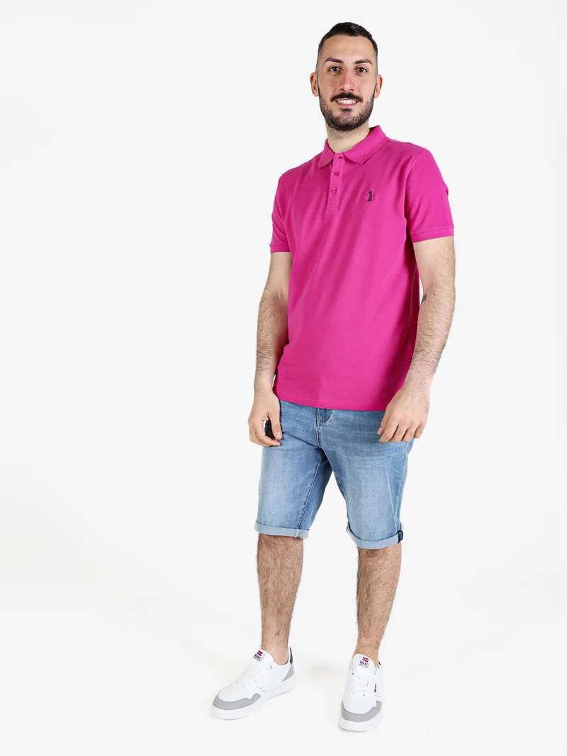 Polo da uomo in cotone a maniche corte - fucsia