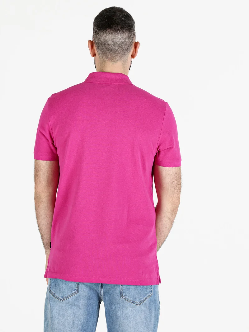 Polo da uomo in cotone a maniche corte - fucsia