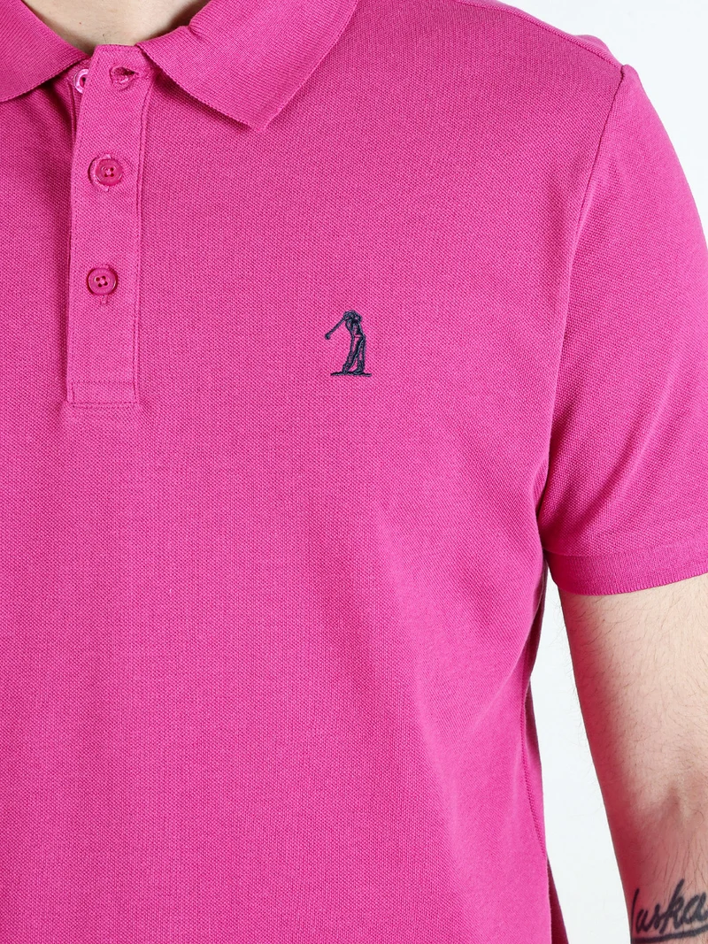 Polo da uomo in cotone a maniche corte - fucsia