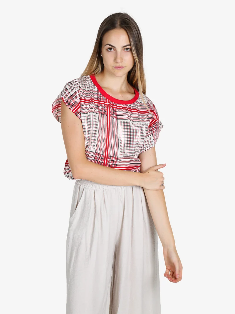 Blusa da donna girocollo a maniche corte - rosso