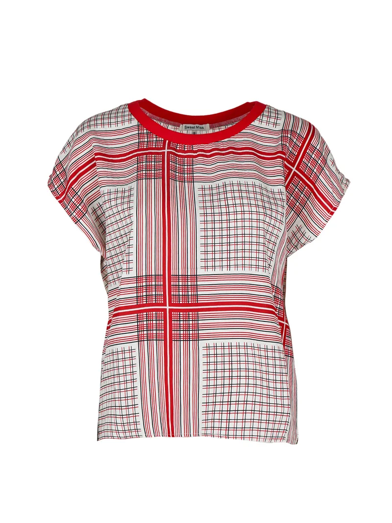 Blusa da donna girocollo a maniche corte - rosso