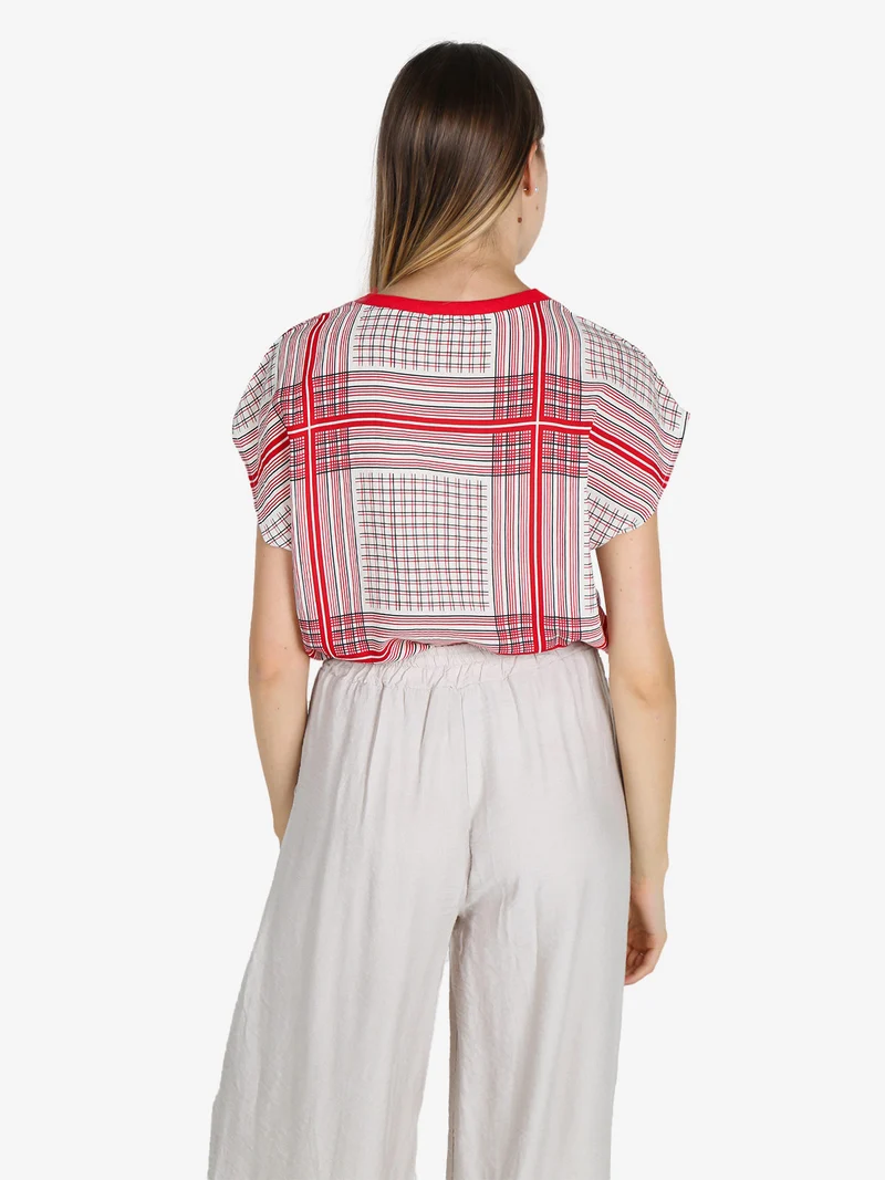 Blusa da donna girocollo a maniche corte - rosso