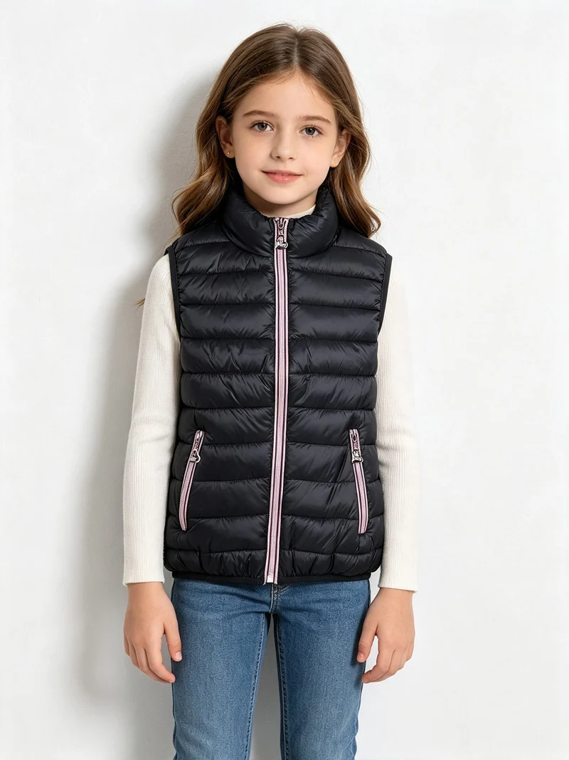 Smanicato da bambina imbottito con zip - blu scuro