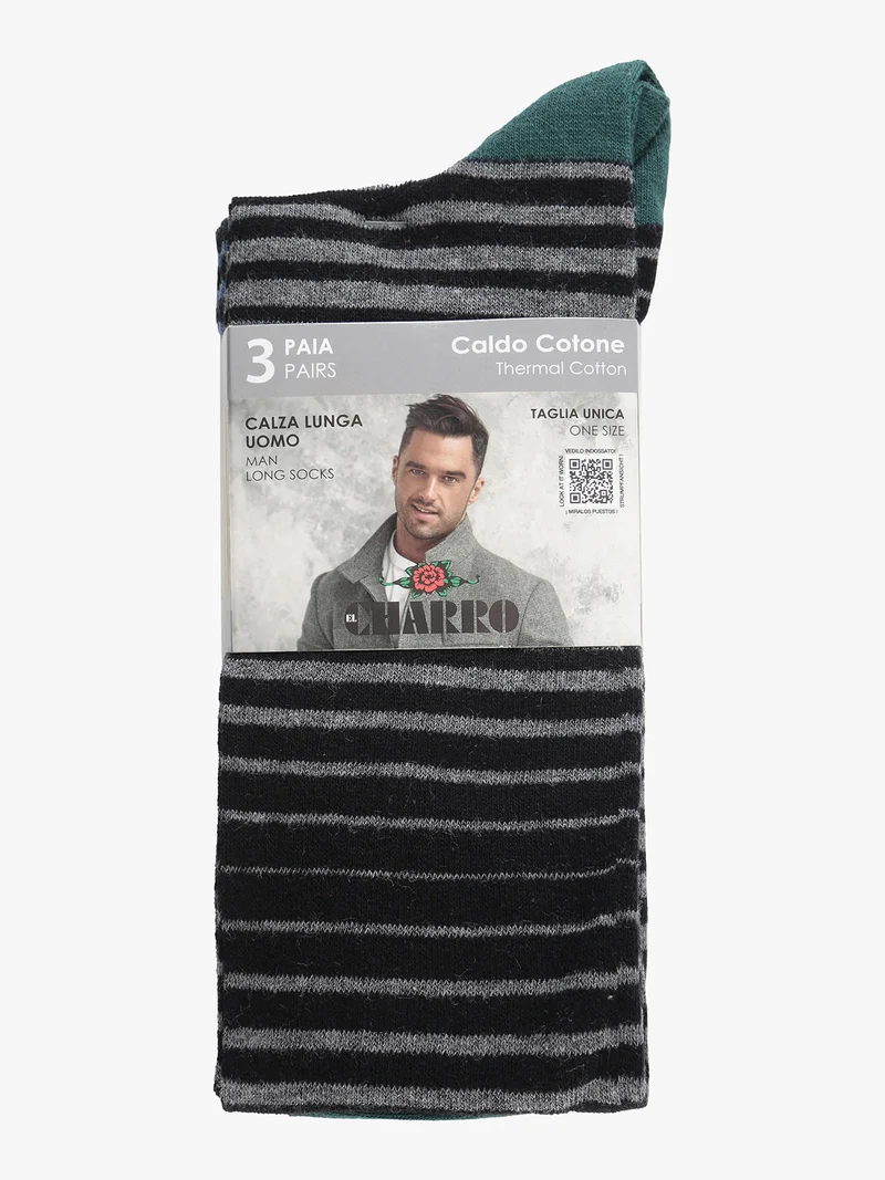 3 Paia di calze lunghe da uomo in caldo cotone - azzurro