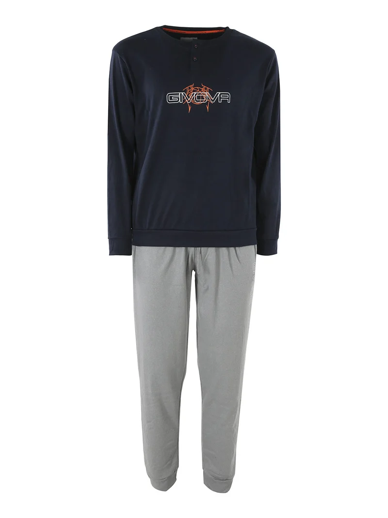 Pigiama uomo in misto cotone interlock con logo - blu scuro