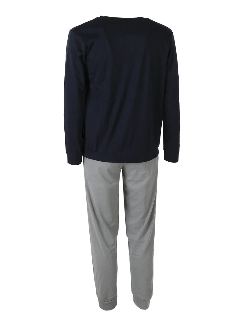 Pigiama uomo in misto cotone interlock con logo - blu scuro