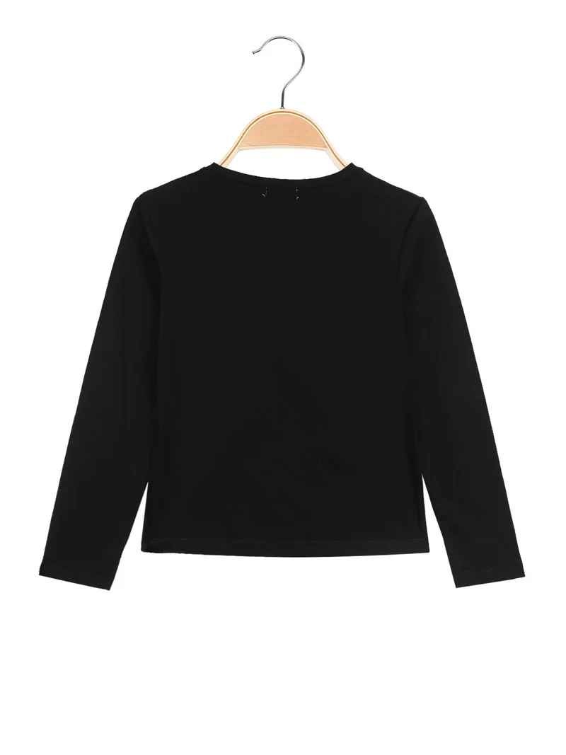 T-shirt manica lunga da bambina con stampe - nero