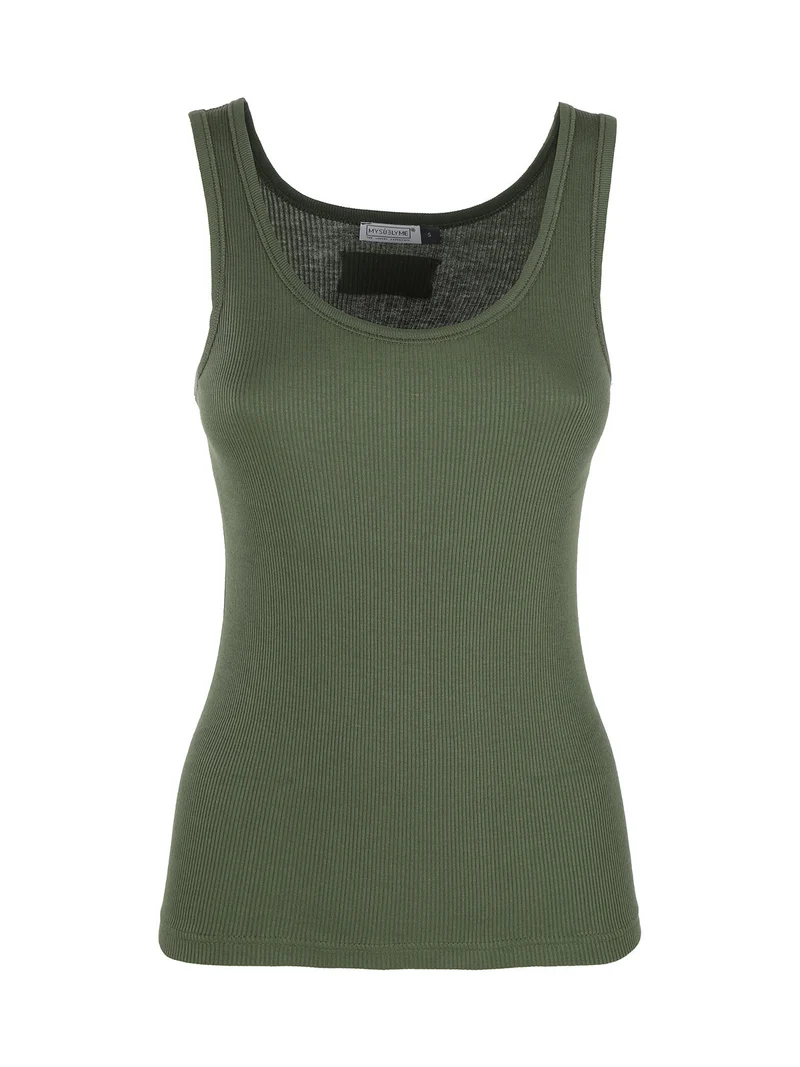 Canotta girocollo da donna a costine - verde