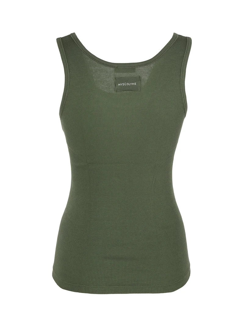 Canotta girocollo da donna a costine - verde