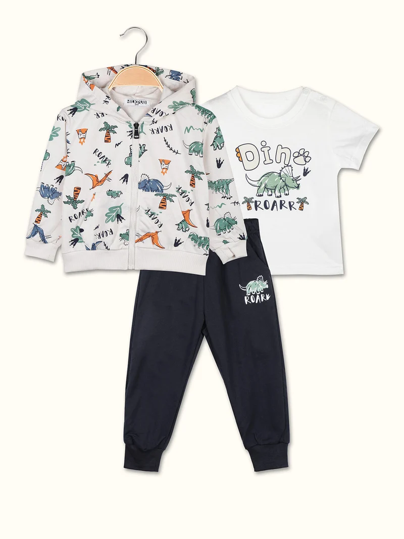 Completo da neonato 3 pezzi con cappuccio e zip - beige