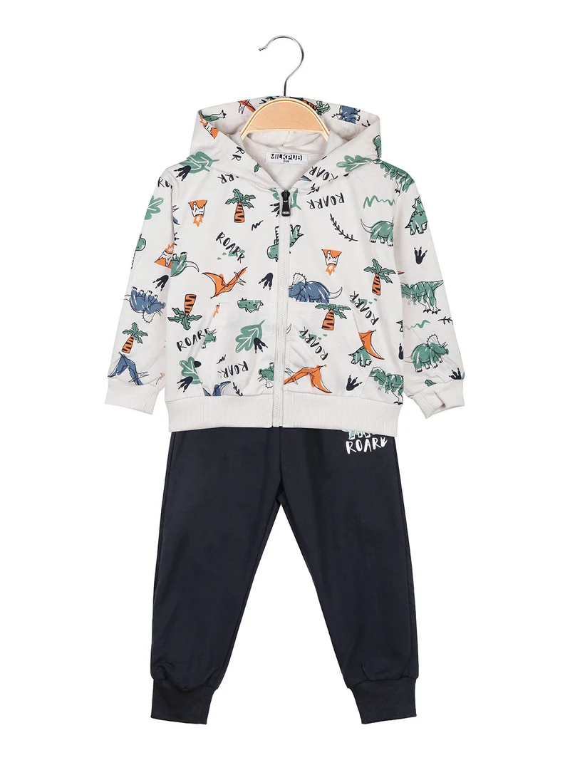 Completo da neonato 3 pezzi con cappuccio e zip - beige