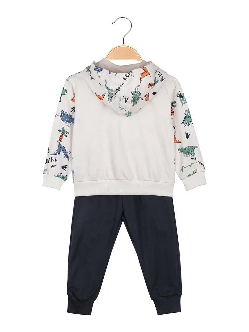 Completo da neonato 3 pezzi con cappuccio e zip - beige