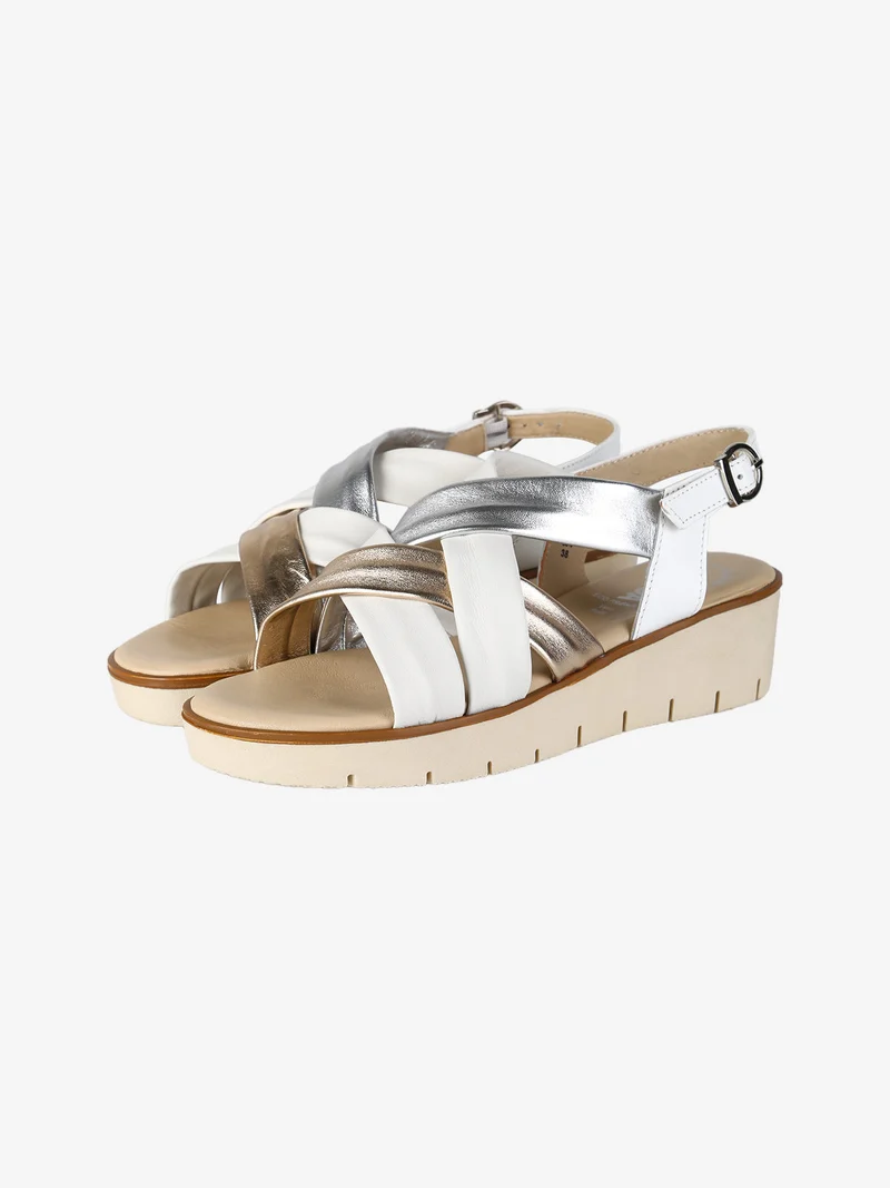 Sandali donna in pelle con zeppa - bianco