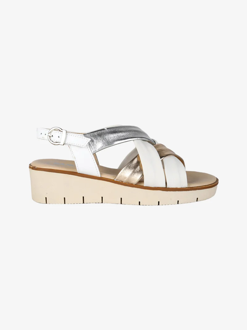 Sandali donna in pelle con zeppa - bianco