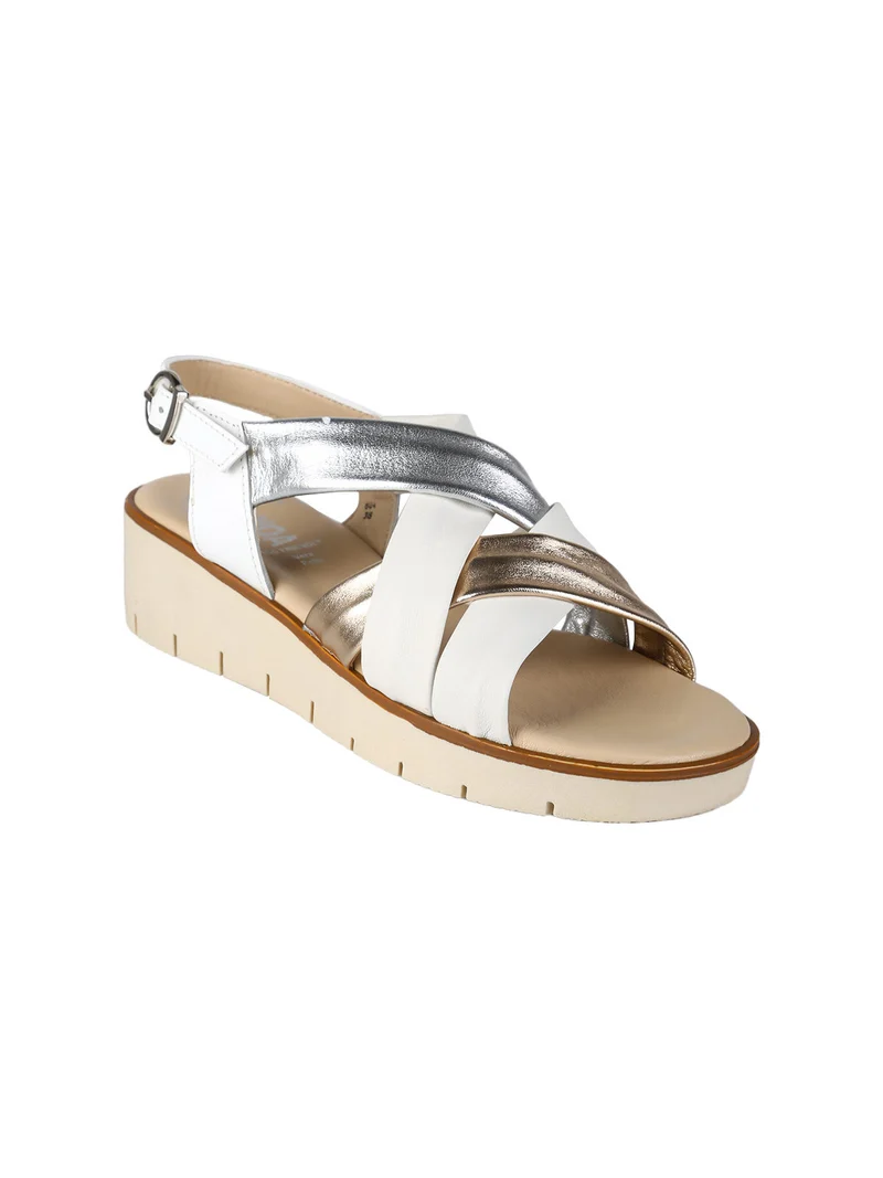 Sandali donna in pelle con zeppa - bianco