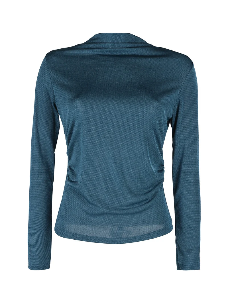 Maglia donna accollata a maniche lunghe - ottanio