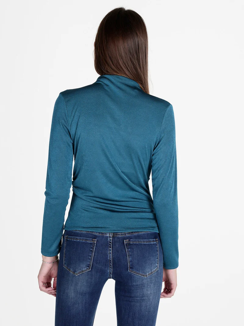 Maglia donna accollata a maniche lunghe - ottanio