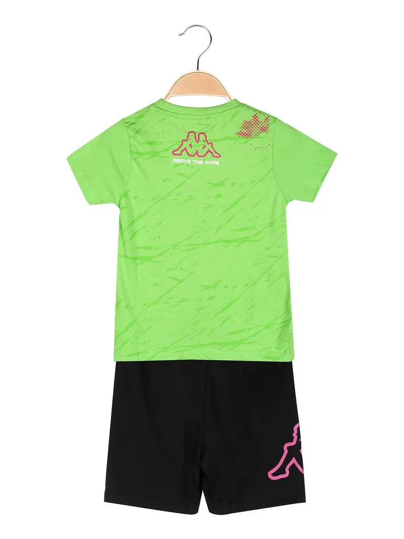 Completo corto da bambina in cotone con t-shirt e shorts - verde