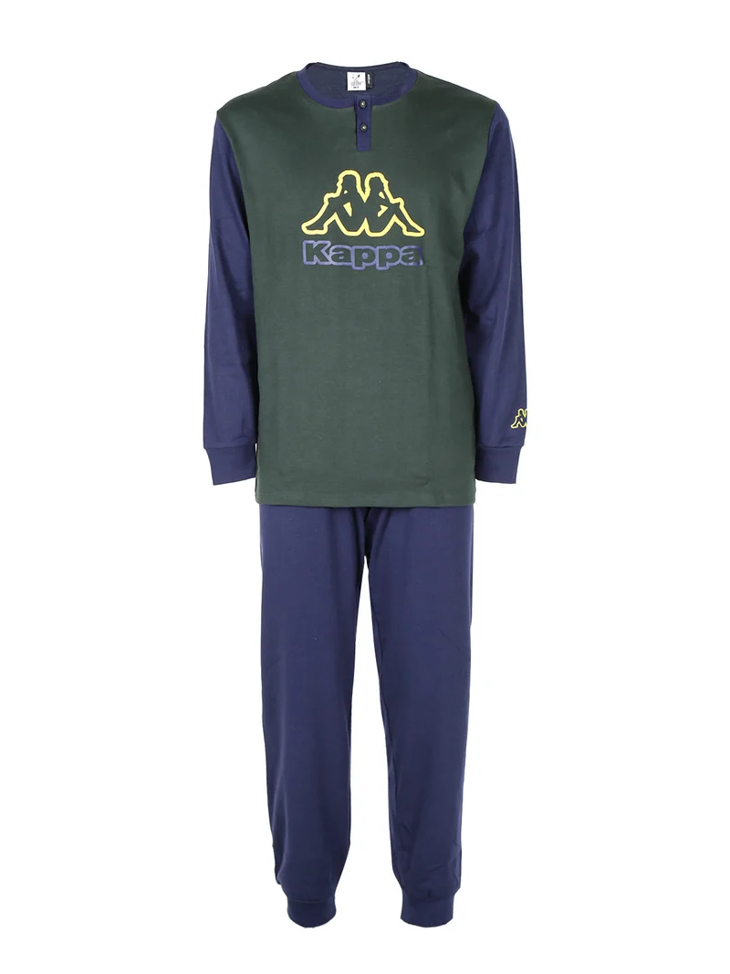 Pigiama lungo da uomo in cotone interlock - verde