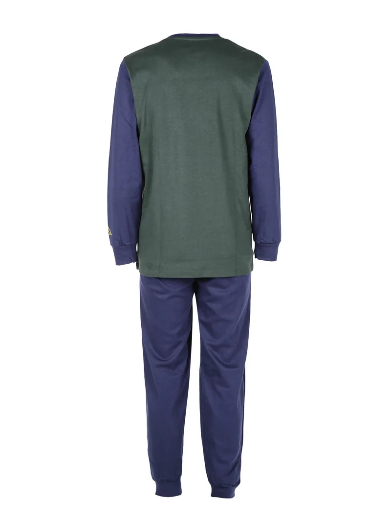 Pigiama lungo da uomo in cotone interlock - verde