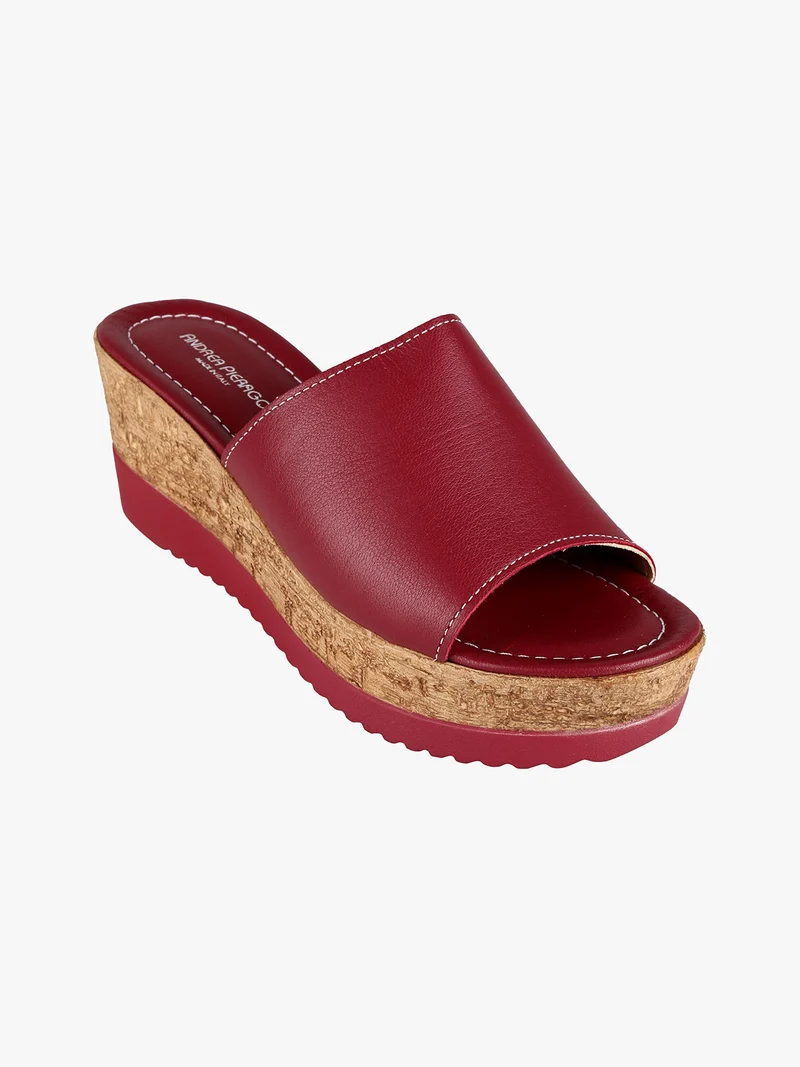 Ciabatte in pelle con zeppa - rosso