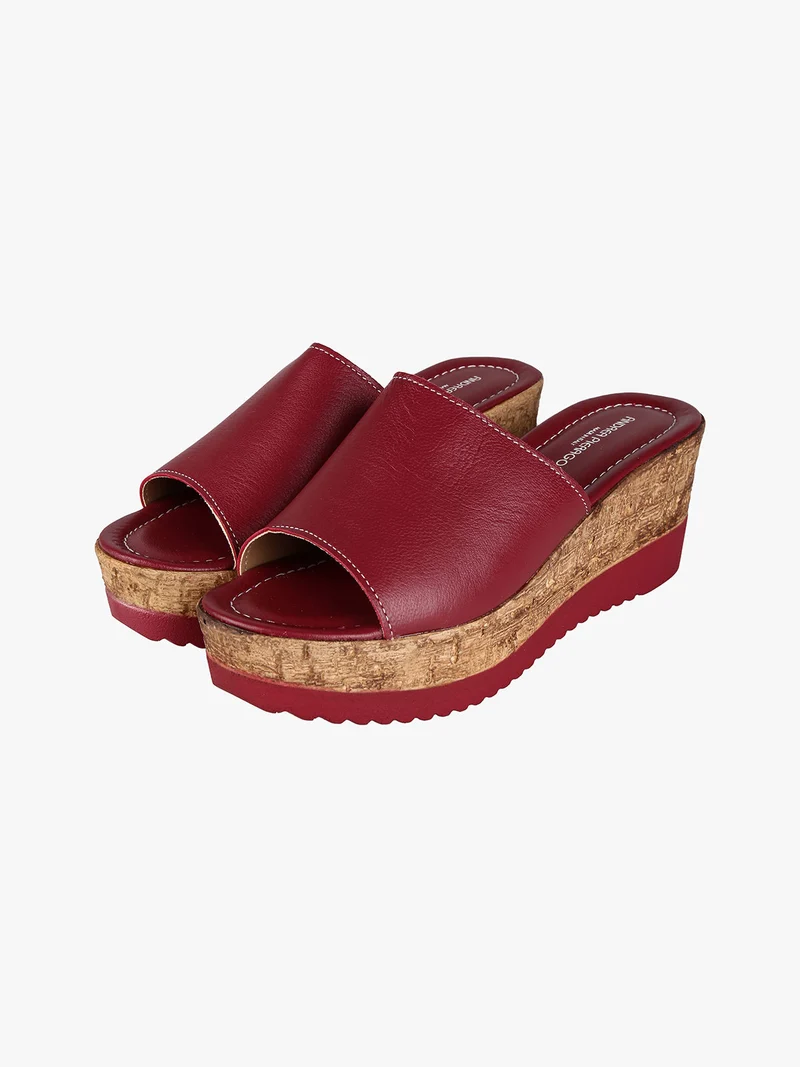 Ciabatte in pelle con zeppa - rosso