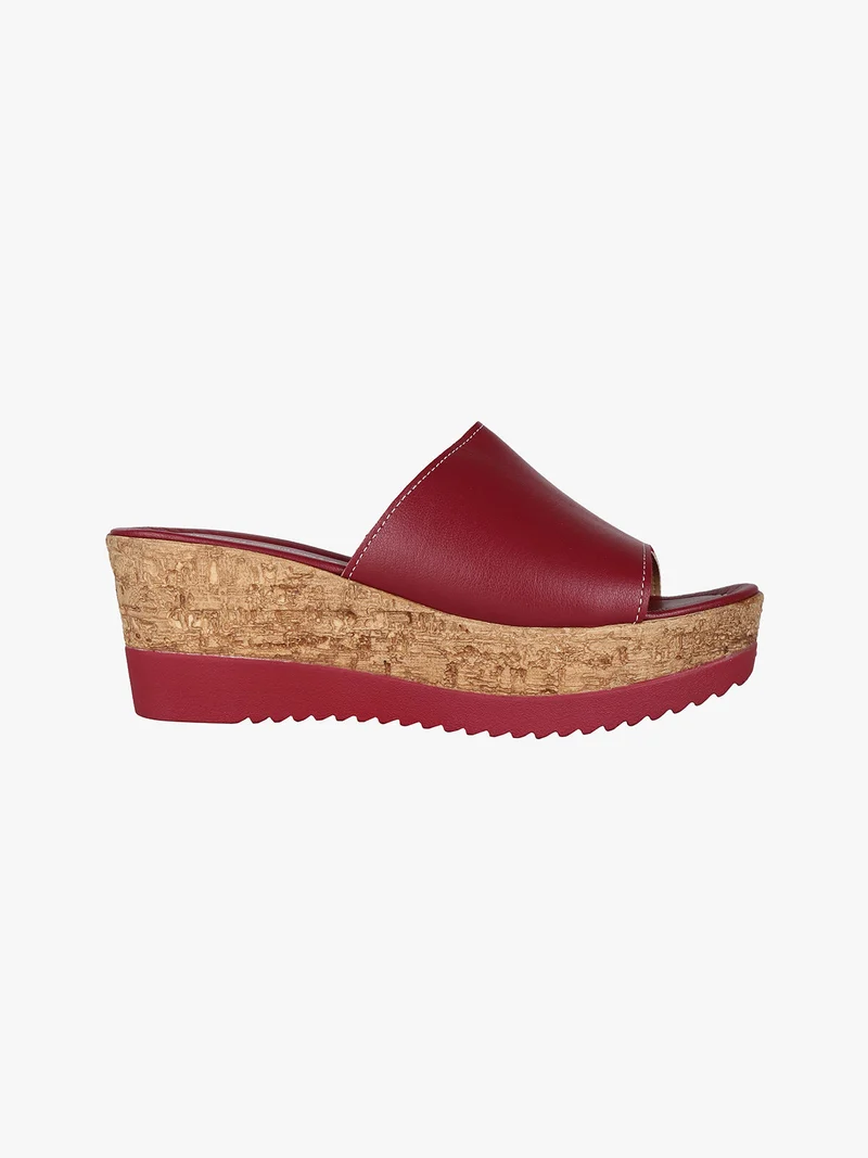Ciabatte in pelle con zeppa - rosso