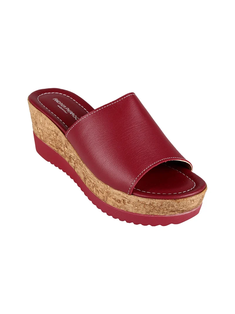 Ciabatte in pelle con zeppa - rosso