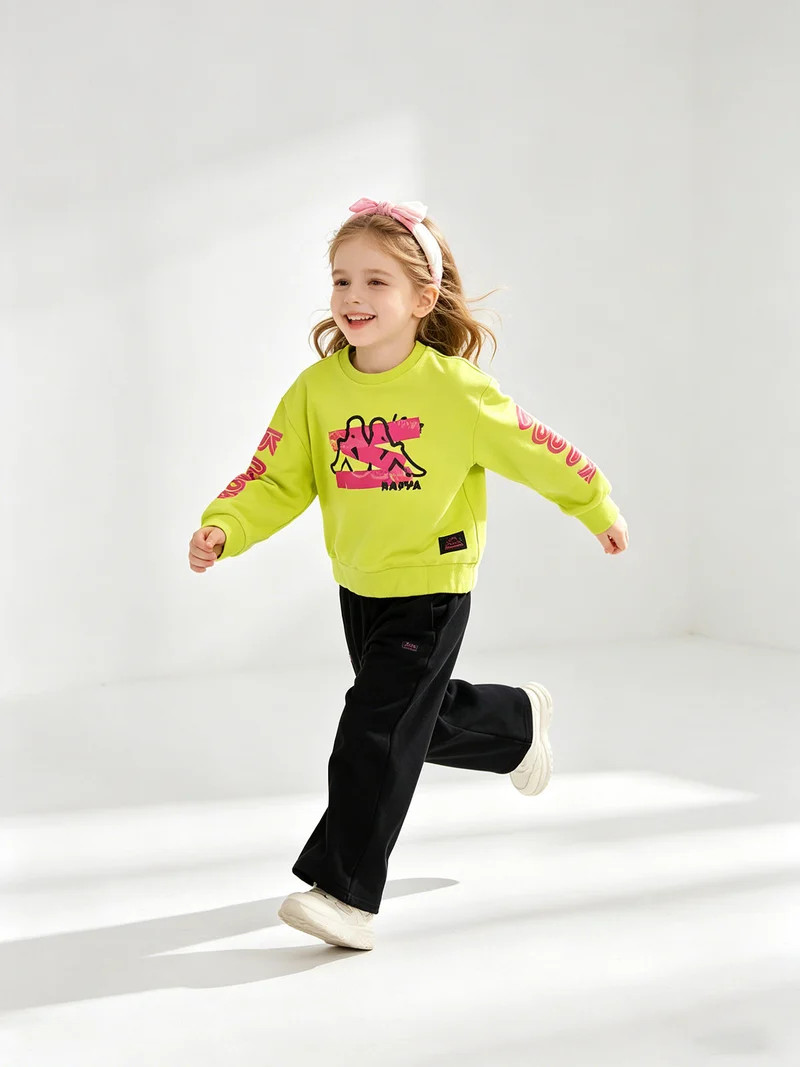 Completo tuta 2 pezzi da bambina con pantaloni a gamba larga - mela
