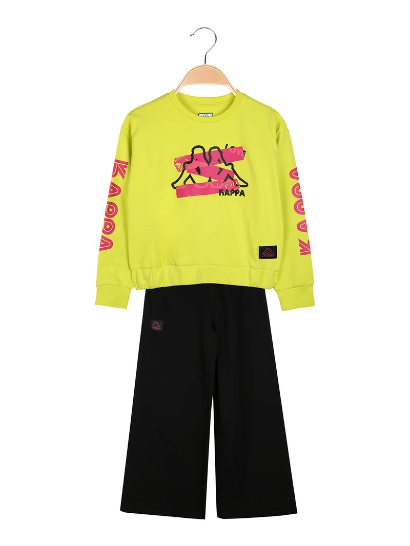 Completo tuta 2 pezzi da bambina con pantaloni a gamba larga - mela