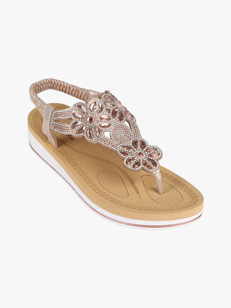 Sandali infradito slip on con strass da donna - champagne