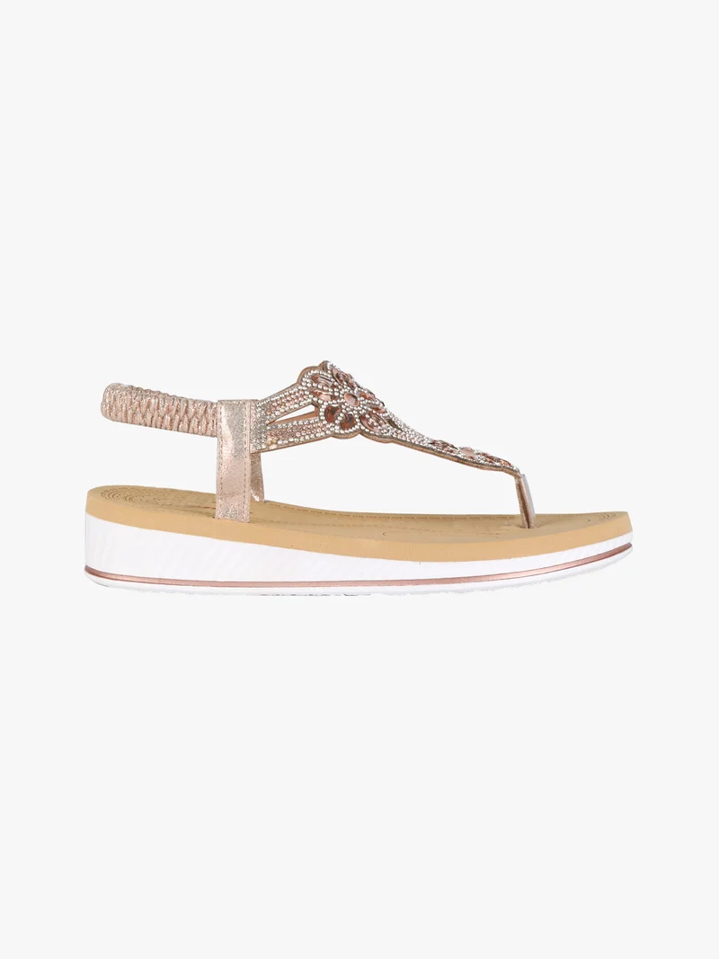 Sandali infradito slip on con strass da donna - champagne