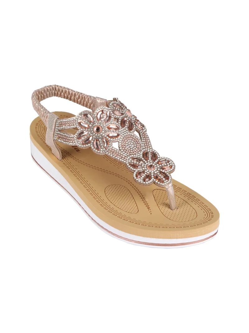 Sandali infradito slip on con strass da donna - champagne