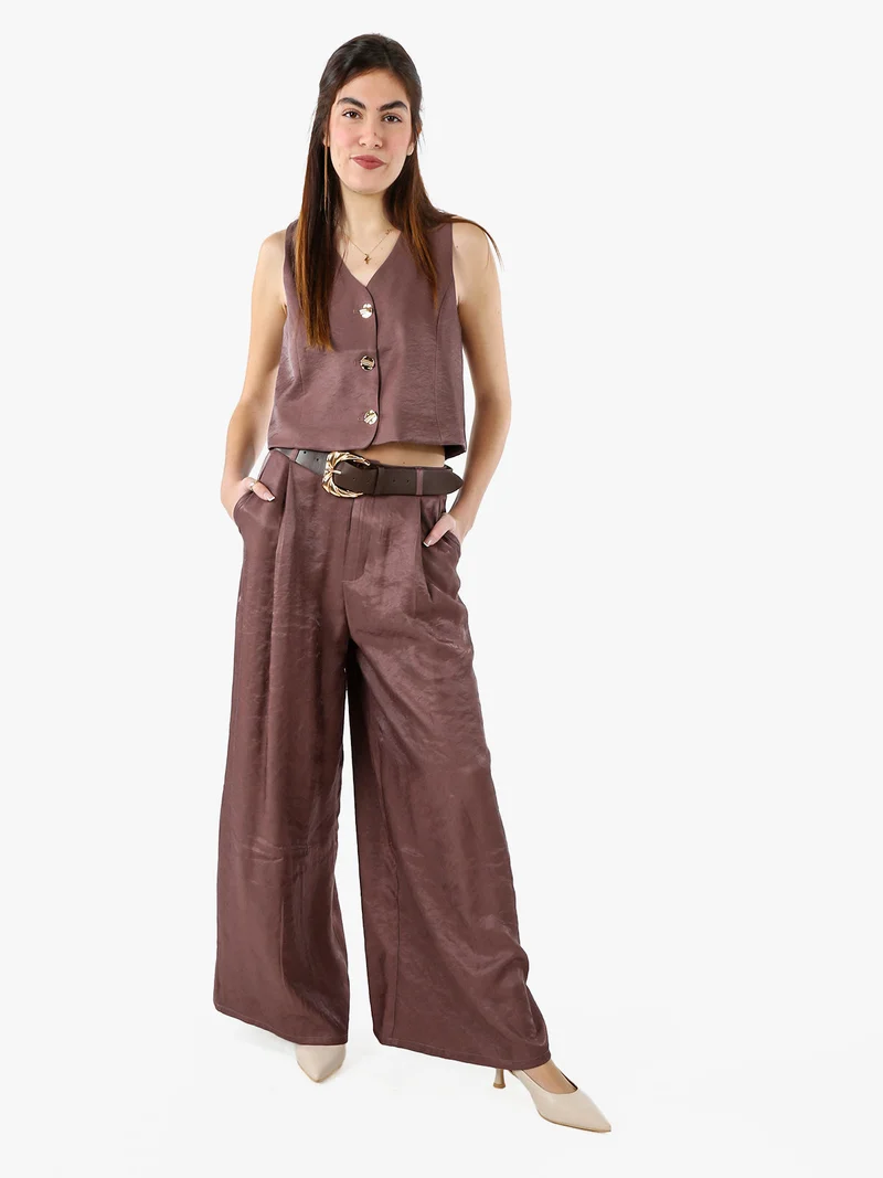 Gilet donna in tessuto cangiante con bottoni dorati - moro