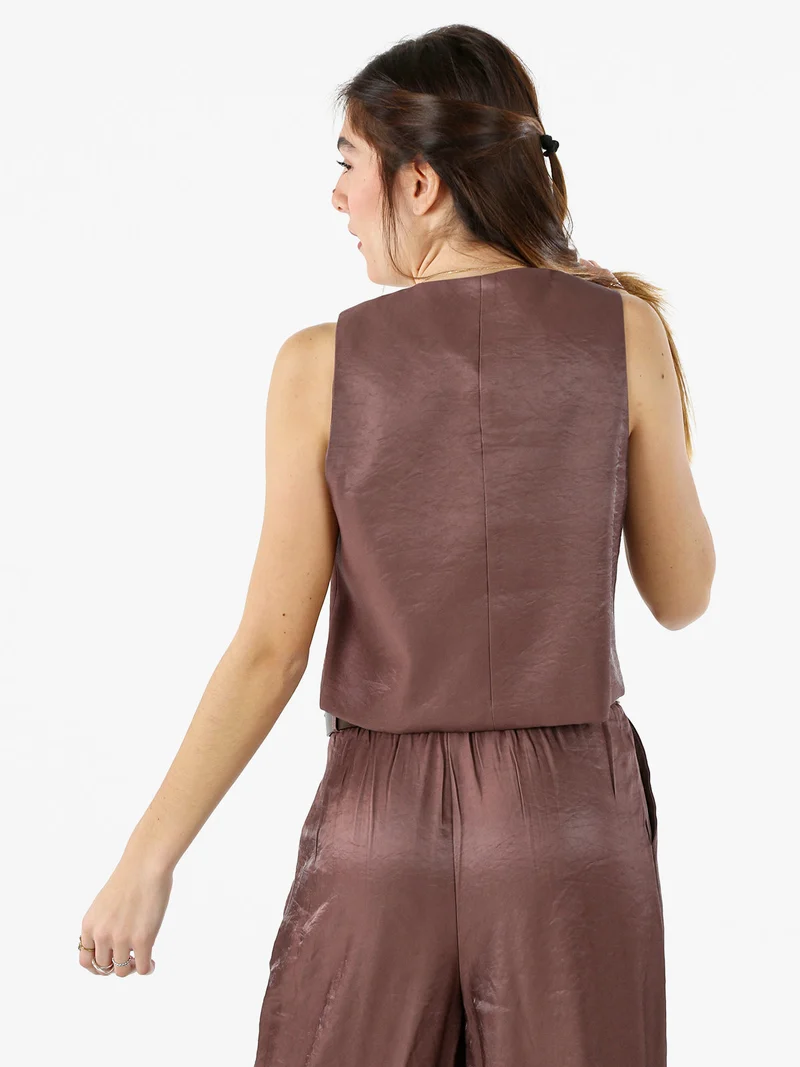 Gilet donna in tessuto cangiante con bottoni dorati - moro