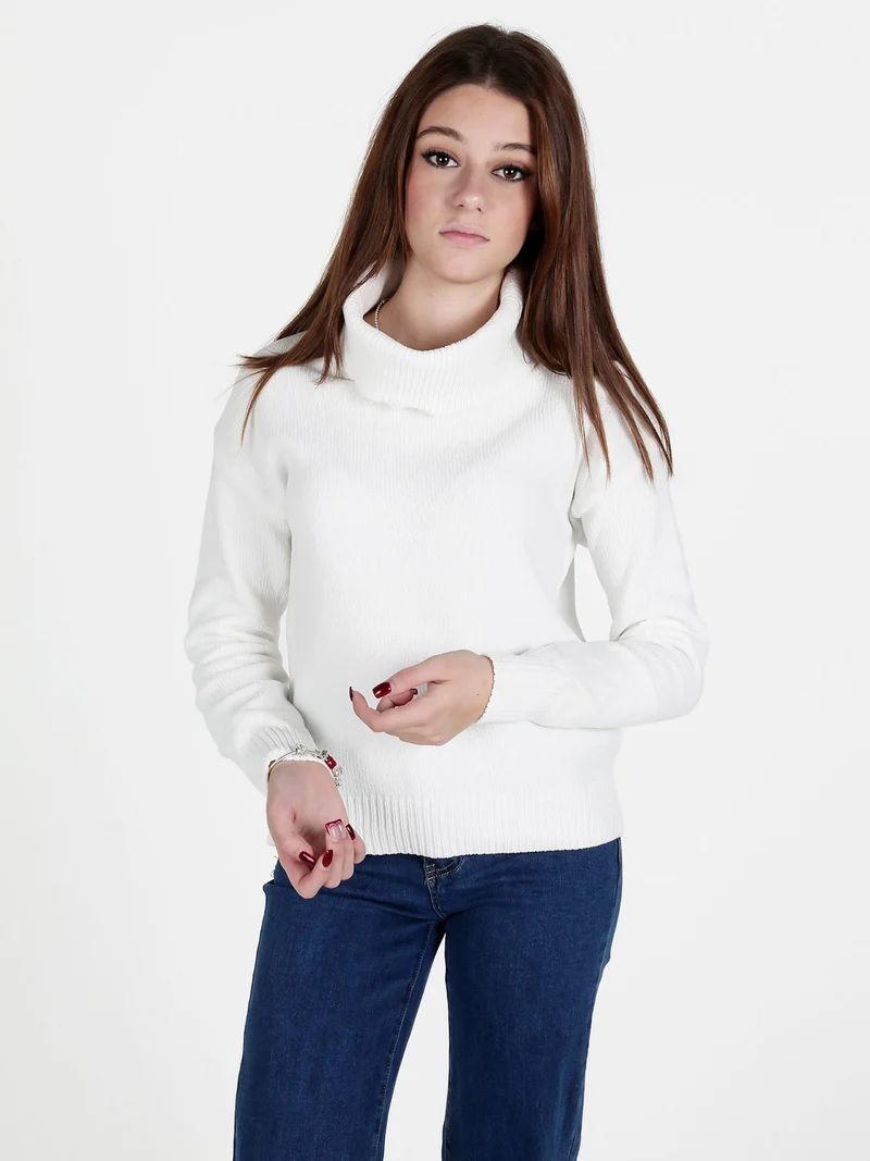 Maglia dolcevita da donna in ciniglia - bianco