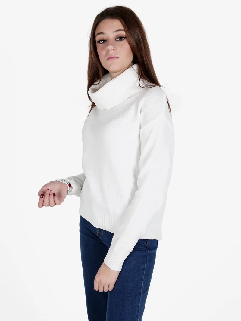 Maglia dolcevita da donna in ciniglia - bianco