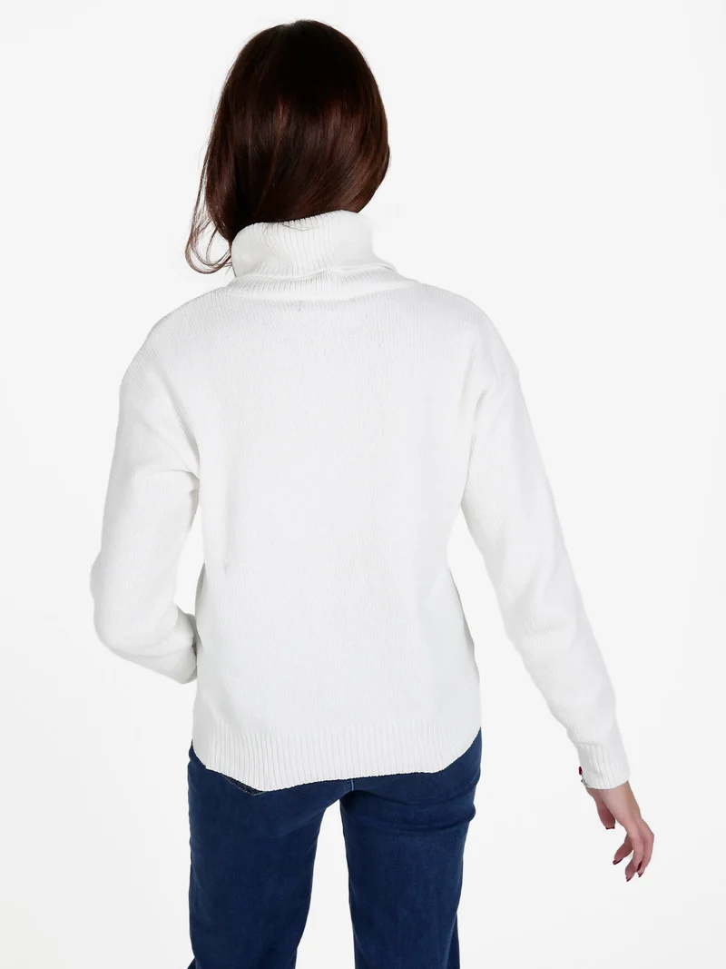 Maglia dolcevita da donna in ciniglia - bianco