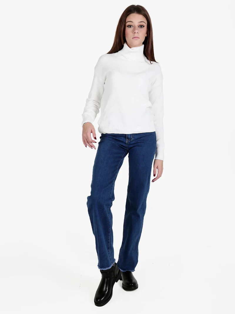 Maglia dolcevita da donna in ciniglia - bianco