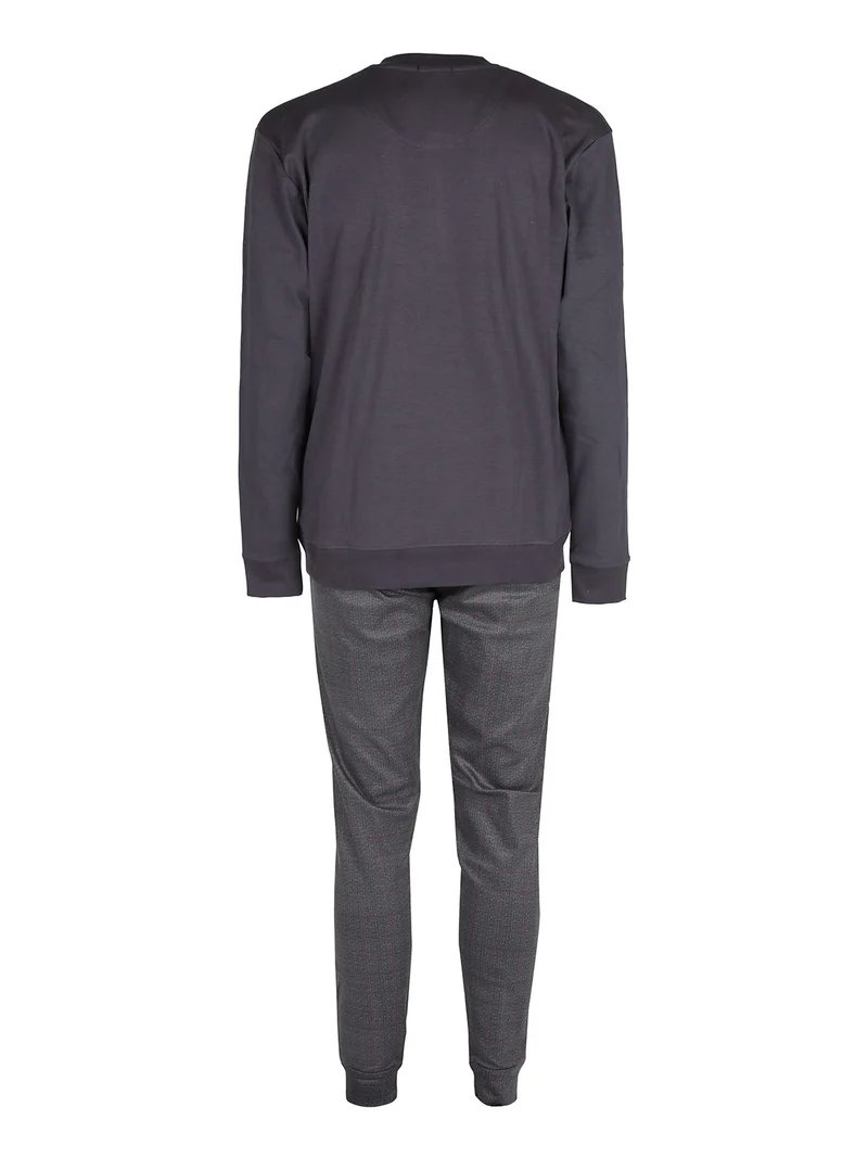 Pigiama lungo da uomo in cotone interlock - grigio scuro
