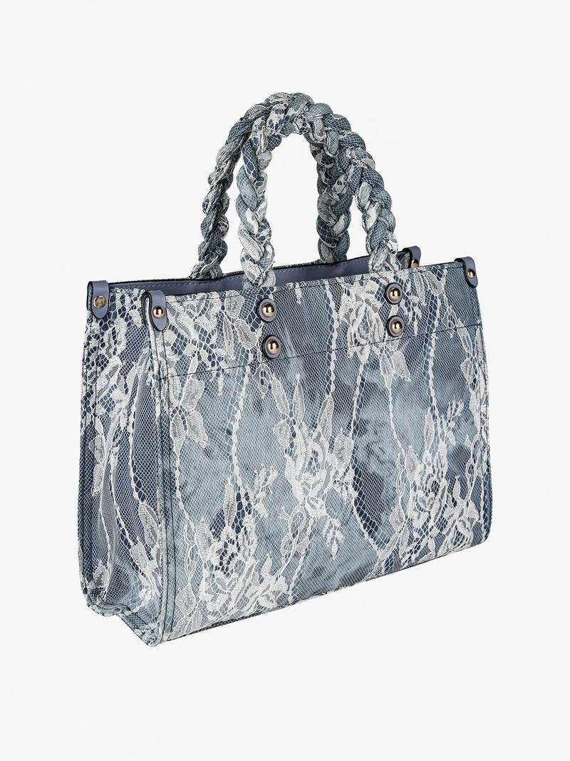 Borsetta da donna in jeans con pizzo - blu