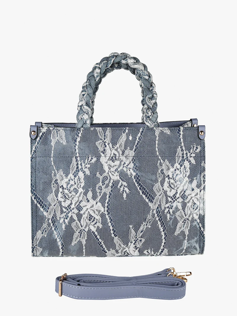 Borsetta da donna in jeans con pizzo - blu