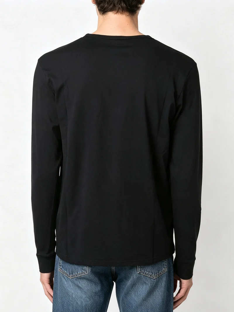 T-shirt da uomo a maniche lunghe con taschino e bottoncini sullo scollo - nero